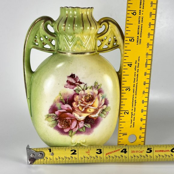 Roses Floral Porcelain Art Nouveau Vase Hand Painted Stamped HJ Vienna Austria - Picture 11 of 12